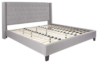 Riverdale Tufted Platform Bed,10 " CertiPUR-US Certified Pocket Spring Mattress, Light Gray, King