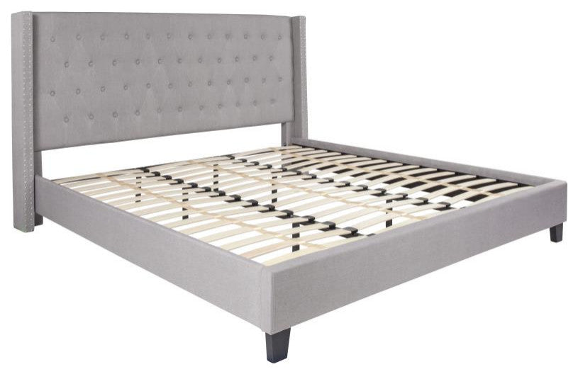 Riverdale Tufted Platform Bed,10 " CertiPUR-US Certified Pocket Spring Mattress, Light Gray, King