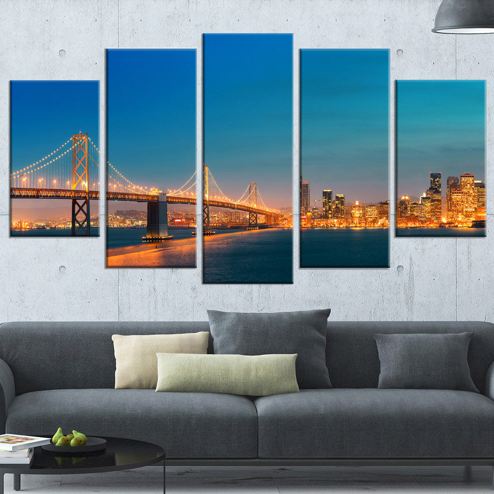 "Illuminated San Francisco Skyline" Canvas Print60"x32", 5-Panels