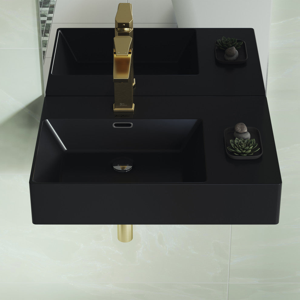 St. Tropez 24"x18" Ceramic Wall Hung Sink With Left Faucet Mount, Matte Black