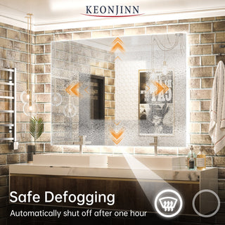 Backlit LED Mirror for Bathroom, Anti-Fog Dimmable, Silver, 48x36