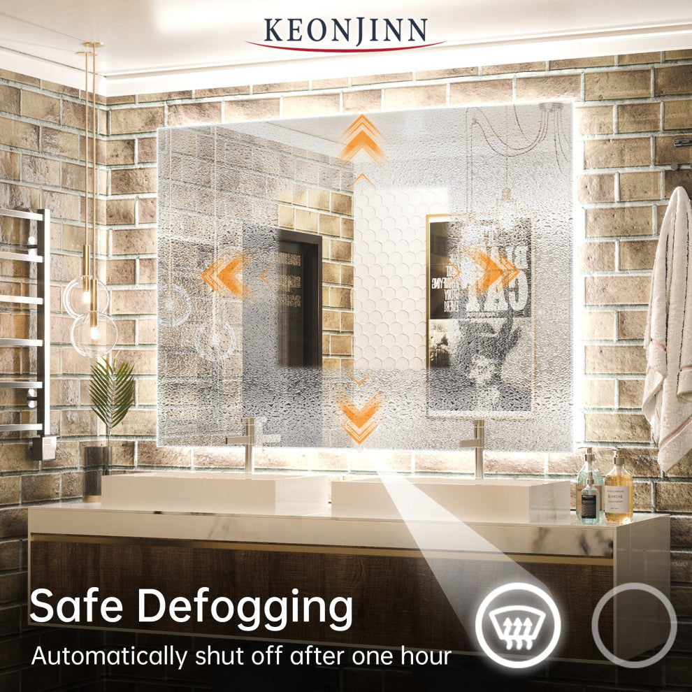 Backlit LED Mirror for Bathroom, Anti-Fog Dimmable, Silver, 48x36