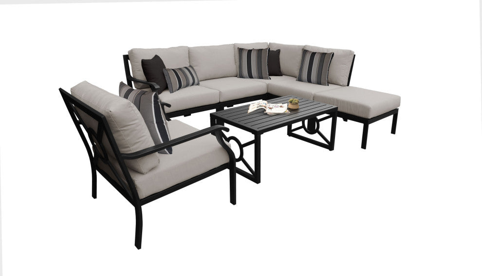 kathy ireland Madison Ave. 7 Piece Aluminum Patio Furniture Set 07f, Almond