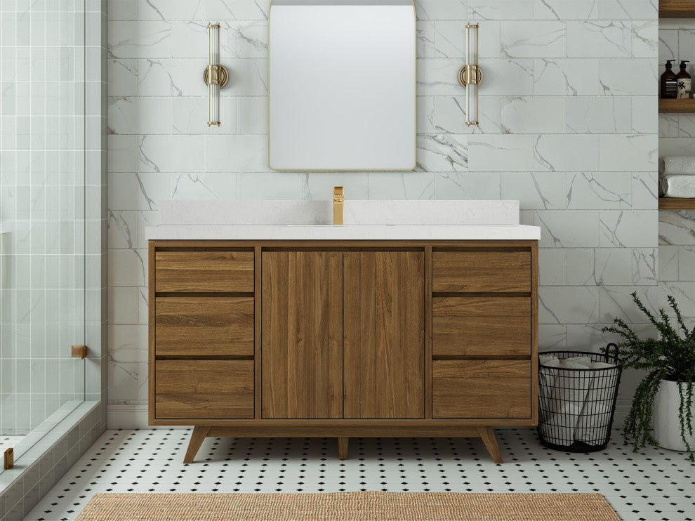 Madison  Teak 60 Single Bathroom Vanity Golden Teak 2" Carrara Quartz