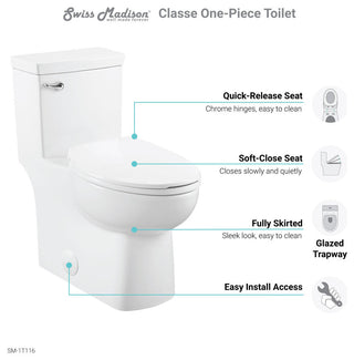 Classe One-Piece Toilet with Front Flush Handle 1.28 GPF, Glossy White