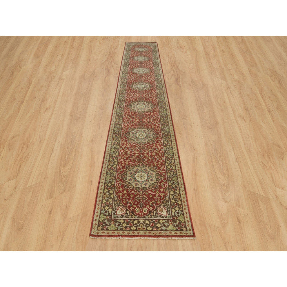 Turkey Red Antiqued Haji Jalili Design Hand Knotted Wool XL Runner Rug 2'8"x16'