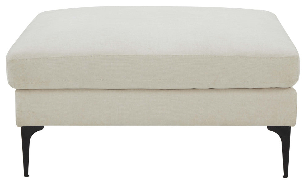 Serena Cream Velvet Ottoman With Black Legs