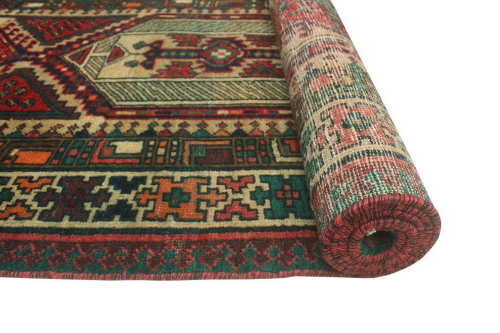 Fine Vintage Distressed Jacquely Rust/Beige Runner, 3'5x13'8