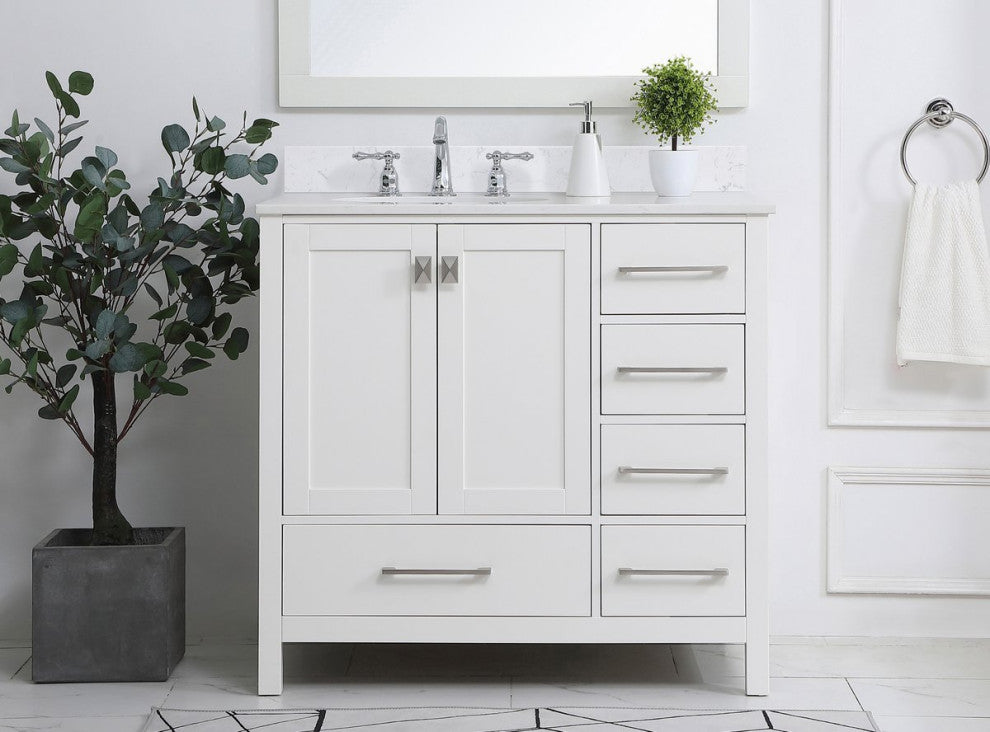 Iris 36" Single Bathroom Vanity, White With Backsplash