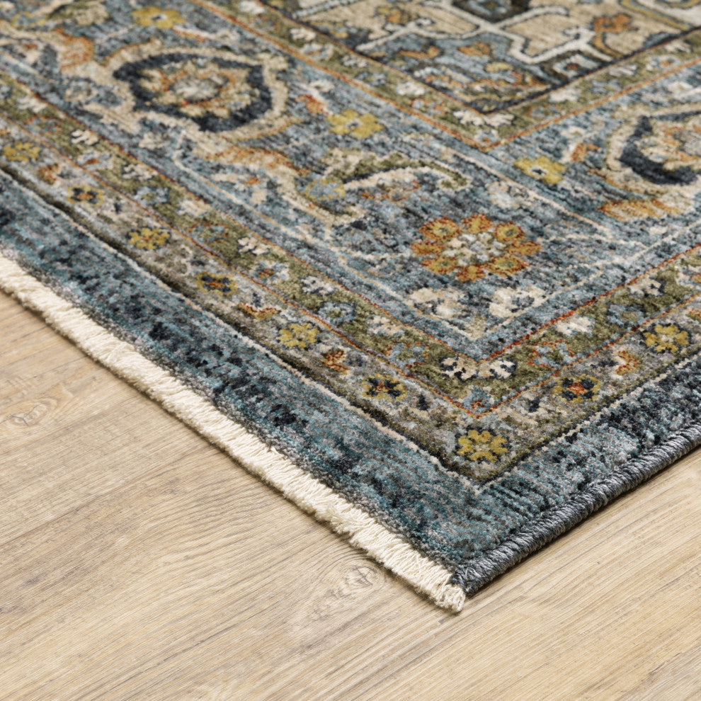 Augustus Center Medallion Indoor Area Rug, Blue, 5'3"x7'6"