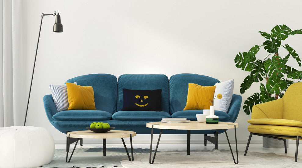 Halloween Jack-O-Lantern Left Accent Pillow, Navy, 14"x20"