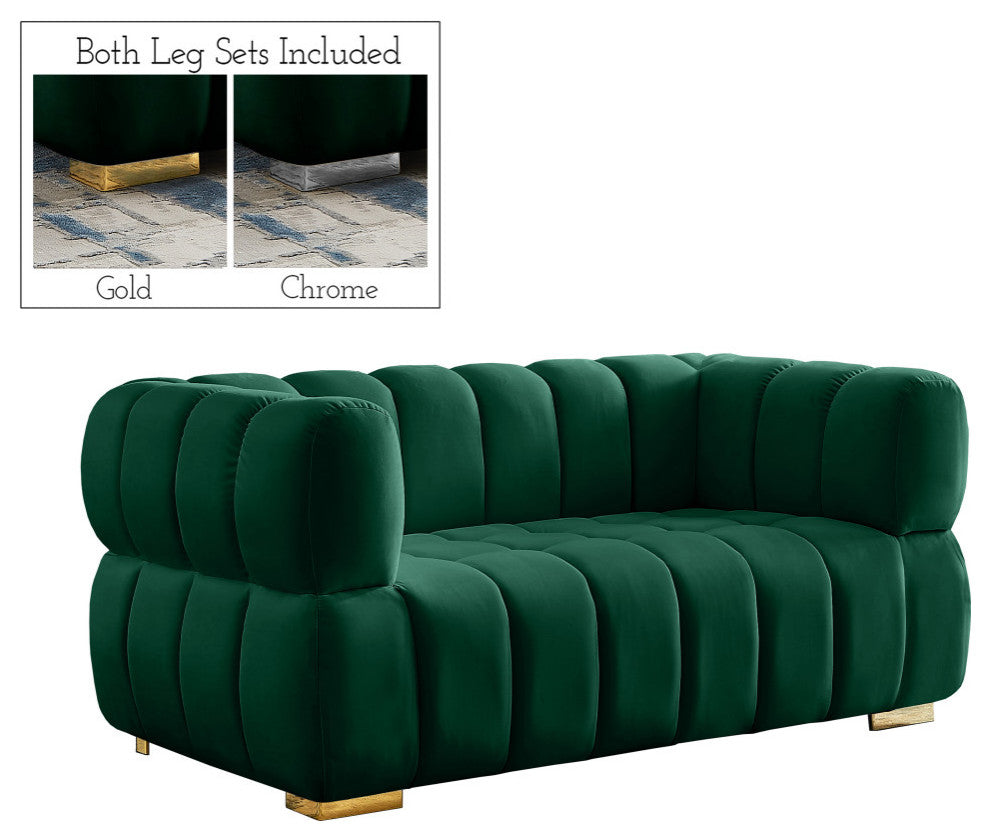 Gwen Velvet Upholstered Chair, Green, Loveseat