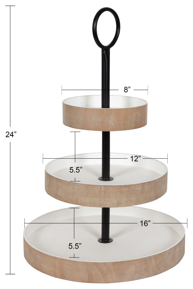 Woodmont 3 Tiered Wood Tray, Rustic Brown/White, 3 Tier