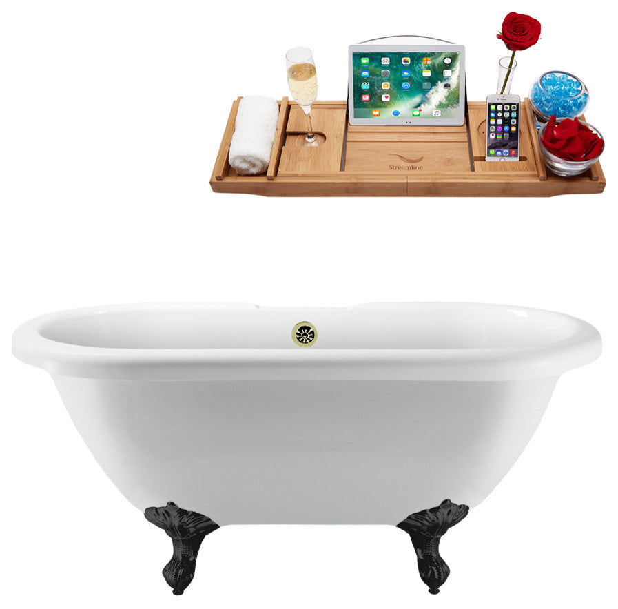 67" Streamline N1121BL-BNK Clawfoot Tub and Tray With External Drain