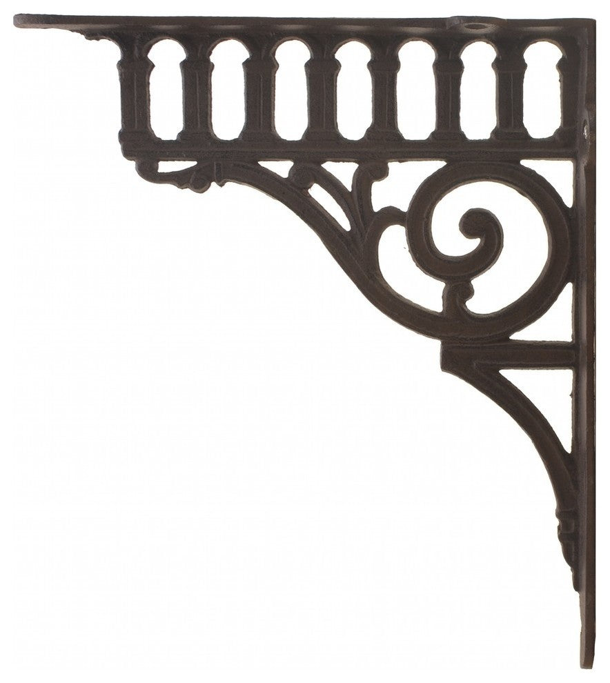Cast Iron Wall Shelf Bracket, Columns, Rust Brown, 10" Deep