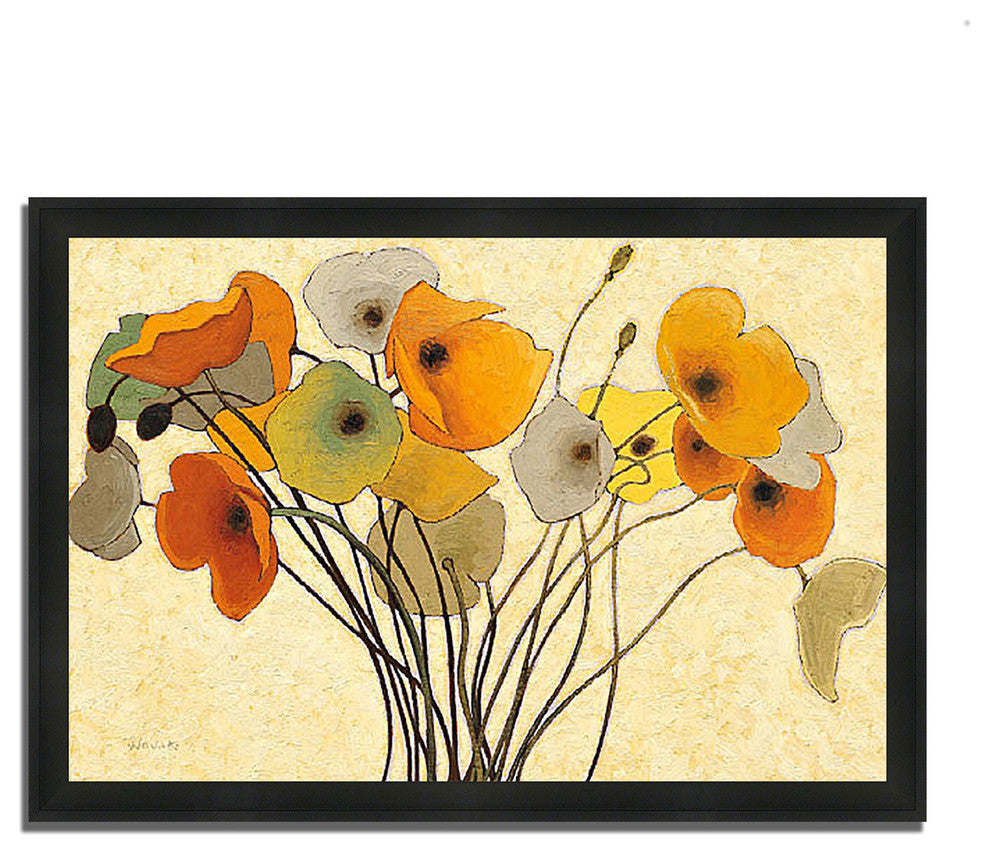 "Pumpkin Poppies I" By Shirley Novak, Framed Painting Print, Ready To Hang