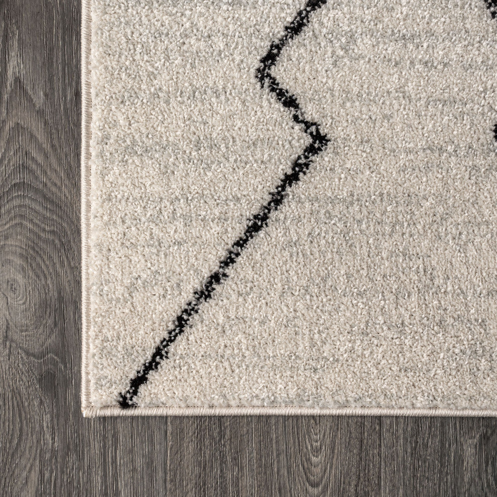 Alia Moroccan Beni Souk Area Rug, Cream/Black, 4 X 6