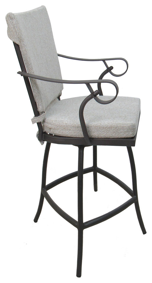 Outdoor Patio Swivel Bar Stool Jamey with Arms, White Linen - Gray, 26"