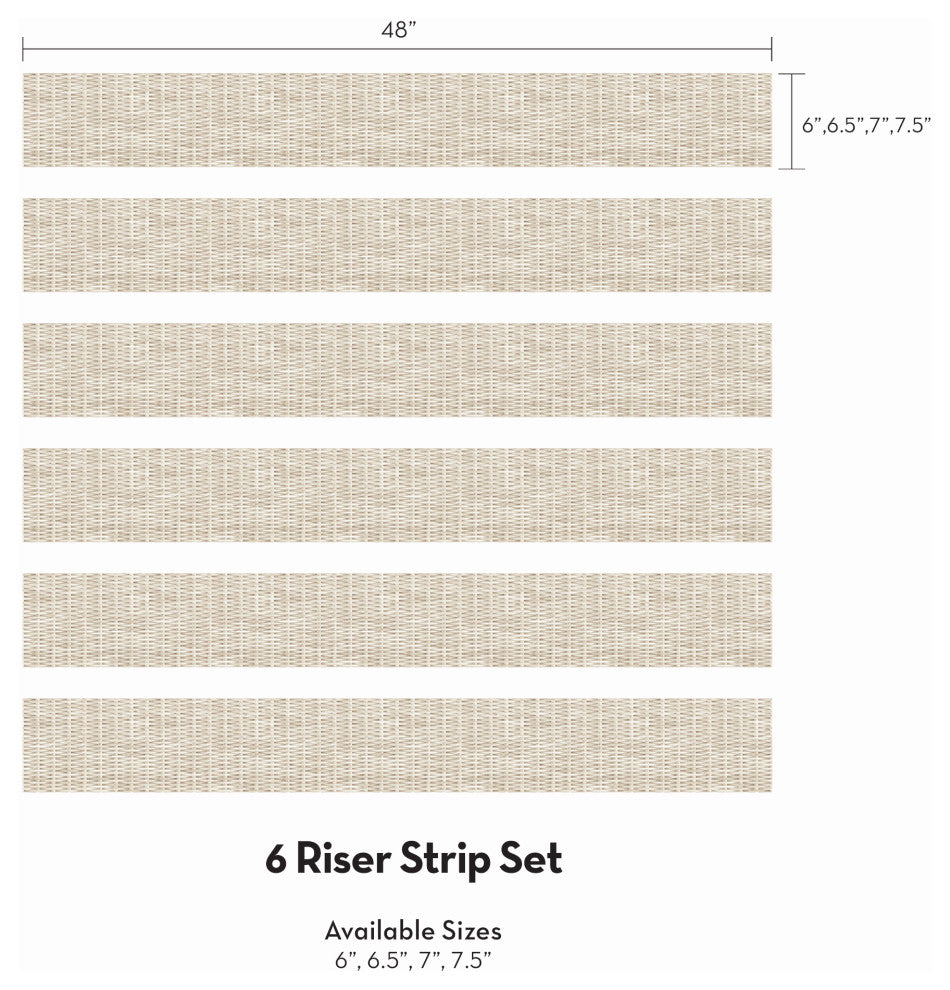 Rattan Weave Peel and Stick Stair Riser Strips, White Wash, 48"x7", Set of 6