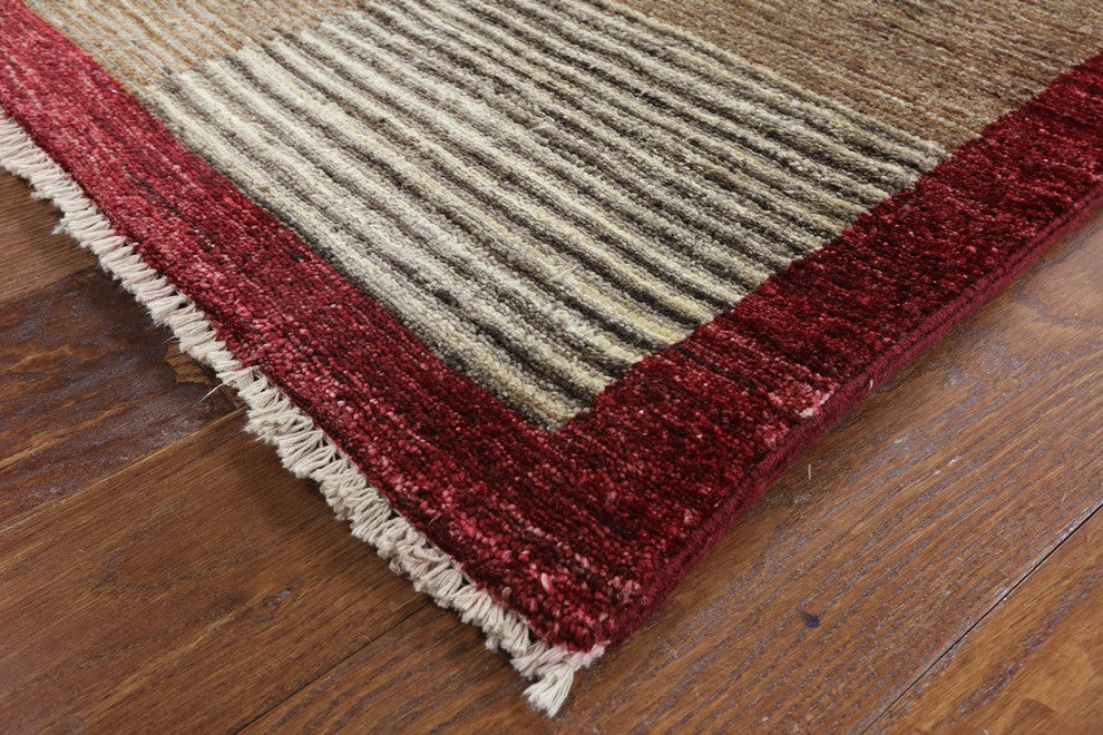 Shades of Brown Hand Knotted Checkered Super Fine Gabbeh Wool 6x9 Area Rug H6933