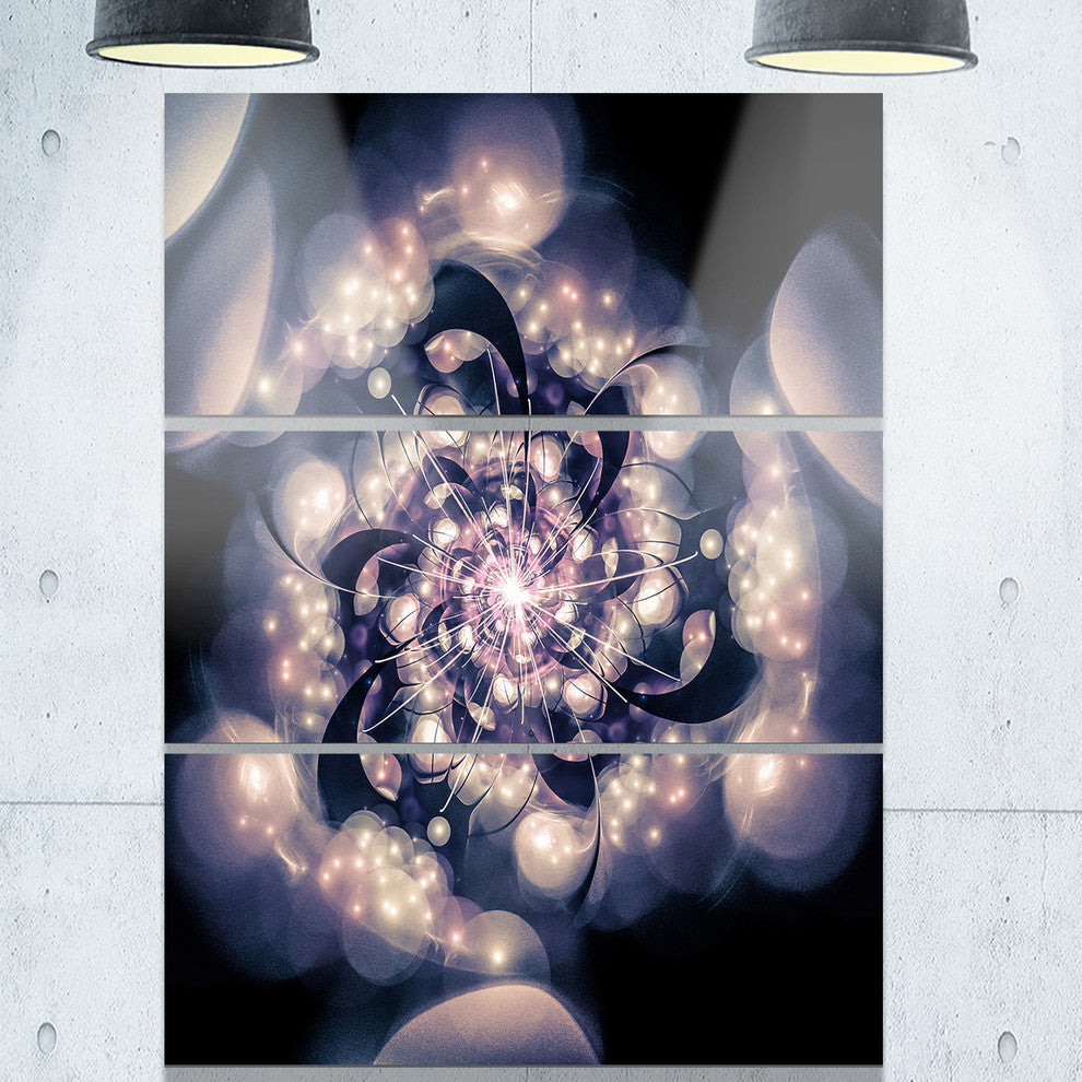 "Black White Fractal Flower in Dark" Metal Wall Art, 3 Panels, 28"x36"