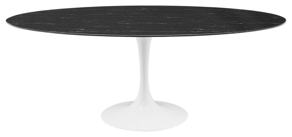 Lippa 78" Oval Artificial Marble Dining Table White Black