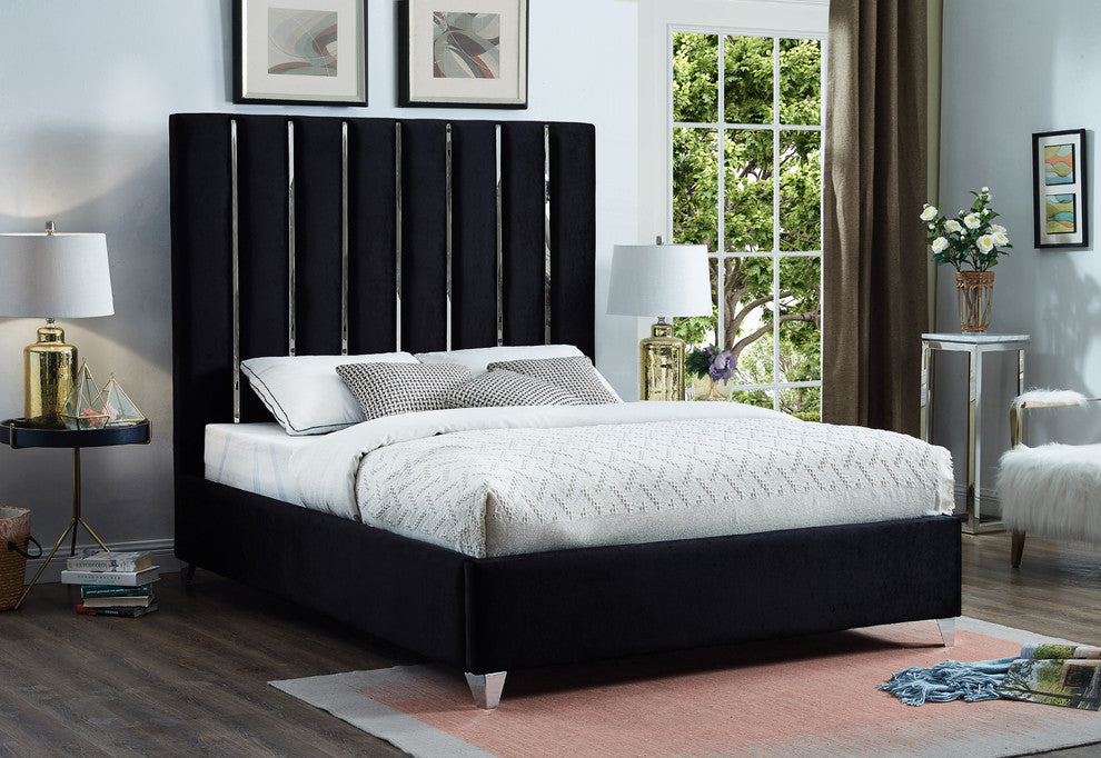 Enzo Velvet Bed, Black, Queen