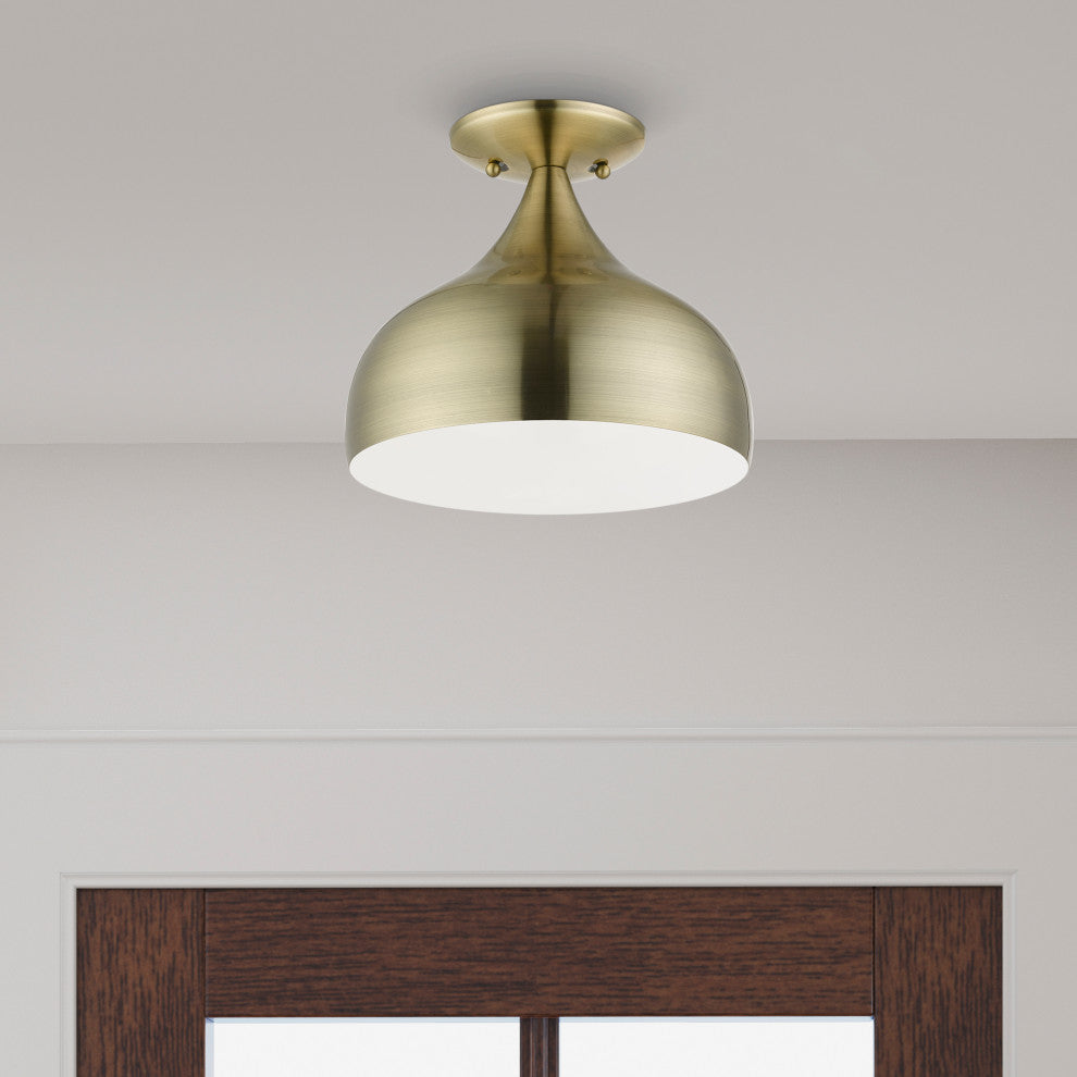 Livex Lighting 1 Light Antique Brass Semi-Flush Mount