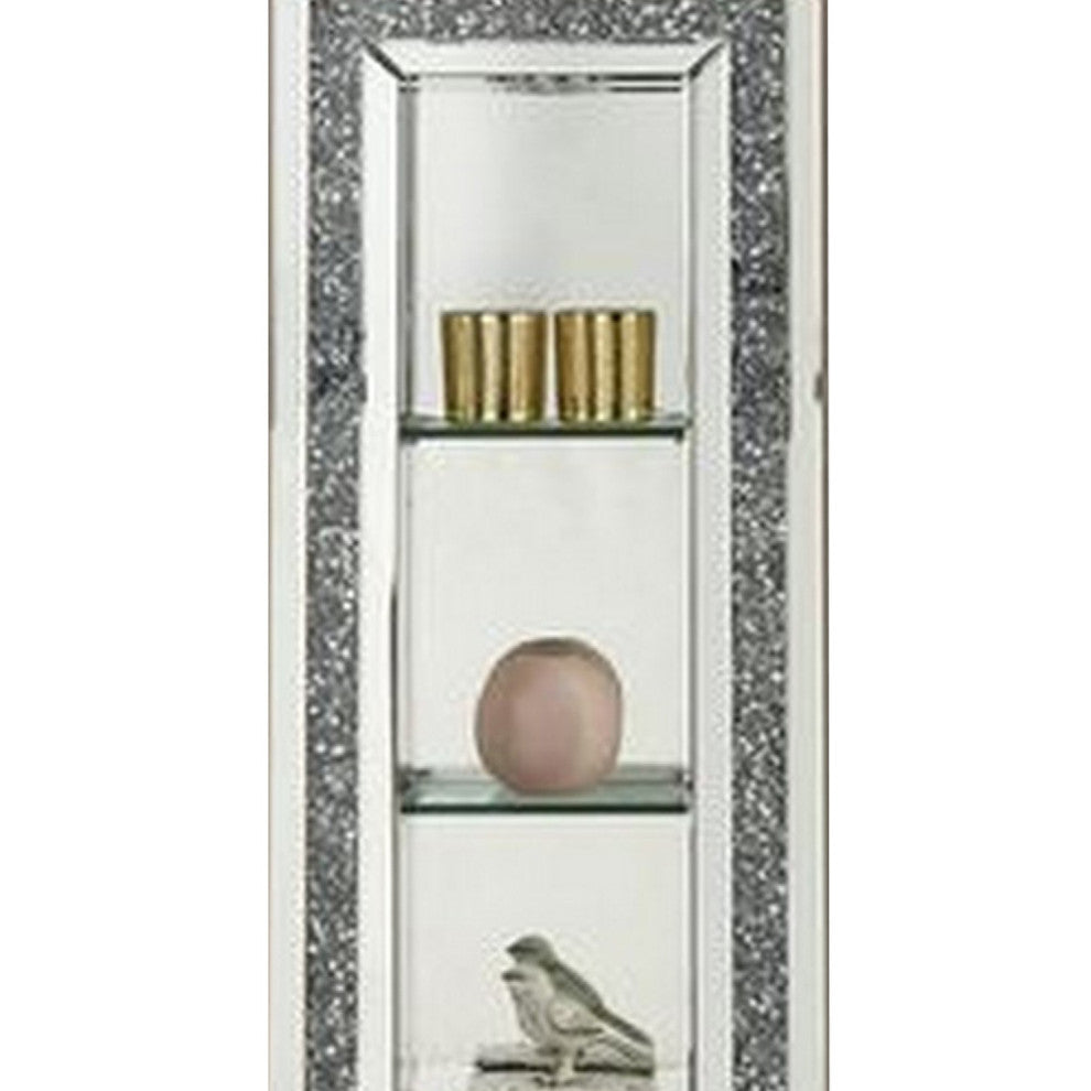 Benzara BM269092 Grandfather Clock With 4 Compartments and Mirror Frame, Silver