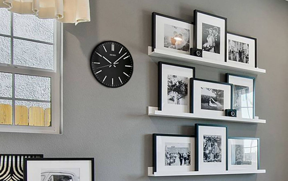 Seiko Clocks, 12" Black Wall Clock With White Markers