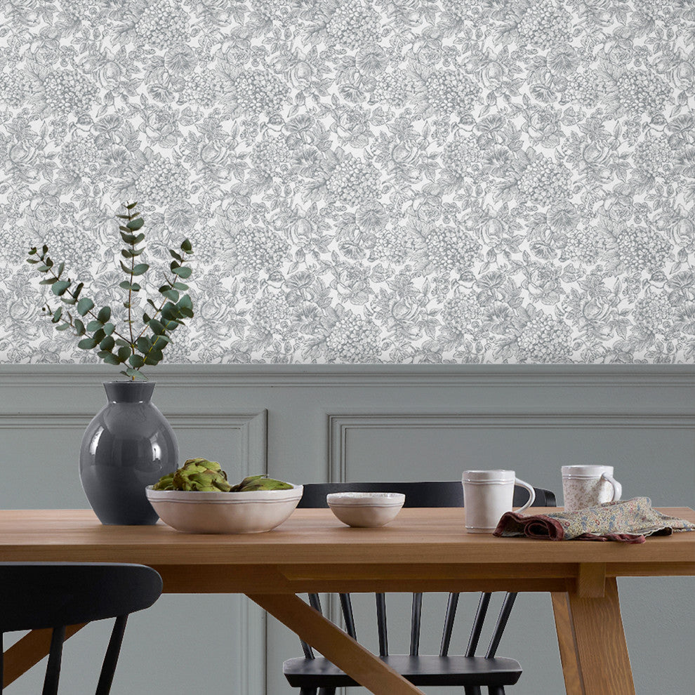 Laura Ashley Louise Removable Wallpaper, Slate Gray