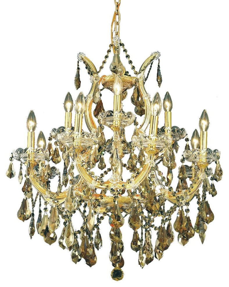 Elegant Maria Theresa Dining Room Light, Gold Finish With Royal Cut Crystal