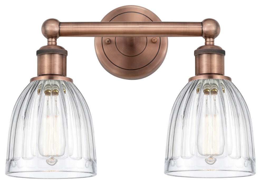 Brookfield 2-Light 15" Bath Vanity Light, Antique Copper Finish, Clear Shade