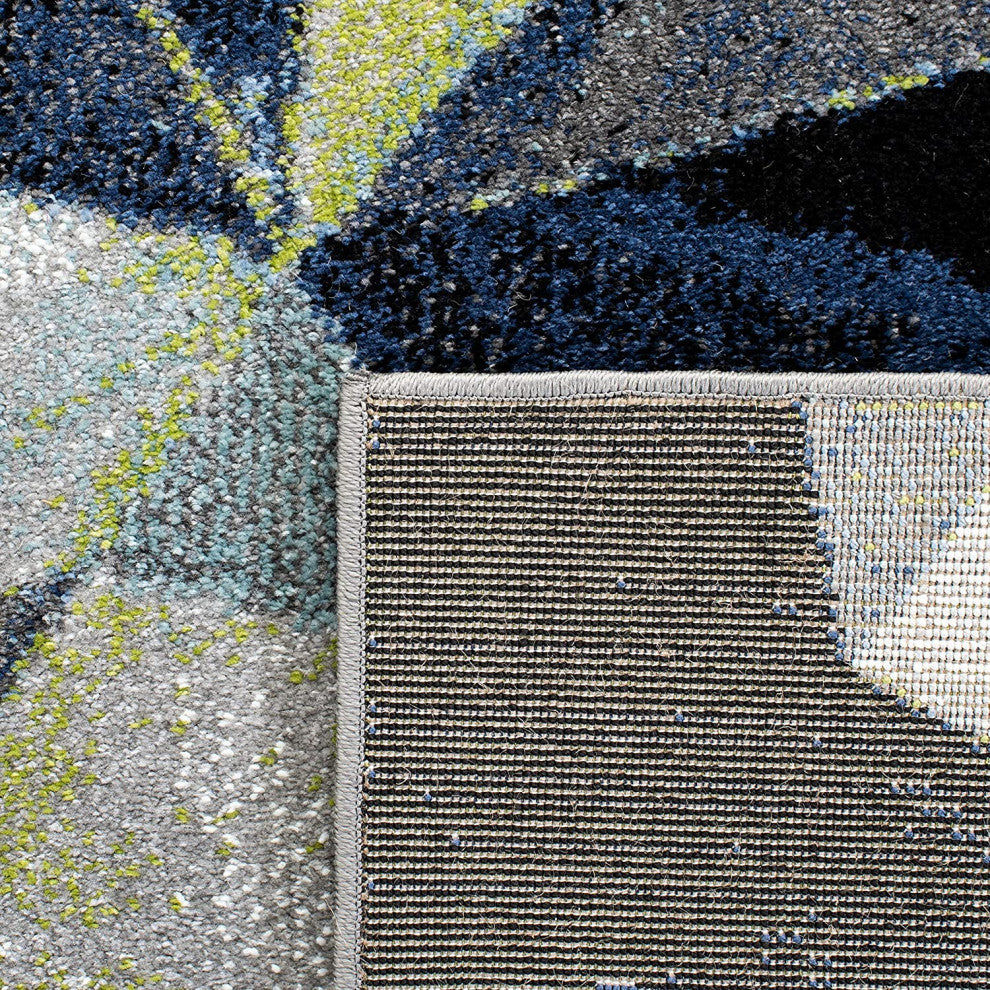 Contemporary Machine-Woven Abstract Rug with Easy-Care, Non-Shedding Design, Grey/Blue, 8'x10'