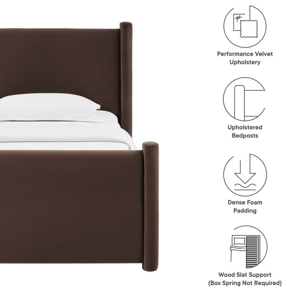 Rael Performance Velvet Twin Platform Bed, Chocolate Brown