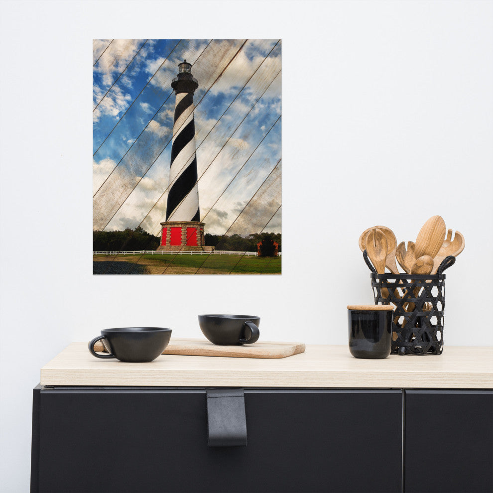 Faux Wood Cape Hatteras Lighthouse Landscape Photo Unframed Wall Art, 16" X 20"