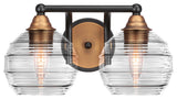 Paramount 2-Light Bath Bar, Matte Black & Brass, 6" Clear Ribbed Glass