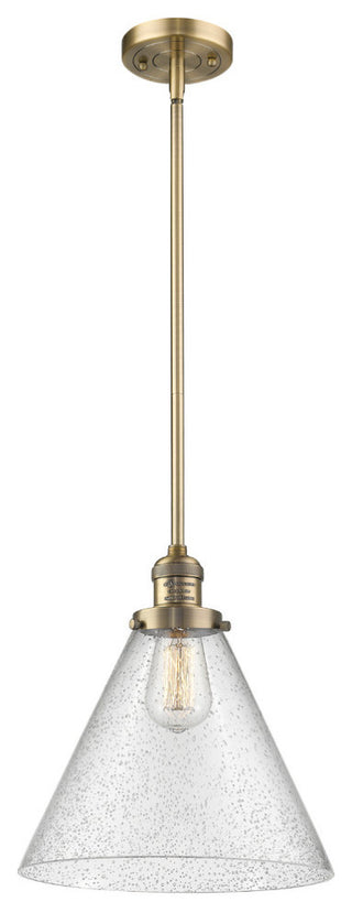 X-Large Cone 1-Light LED Pendant, Brushed Brass, Glass: Seedy