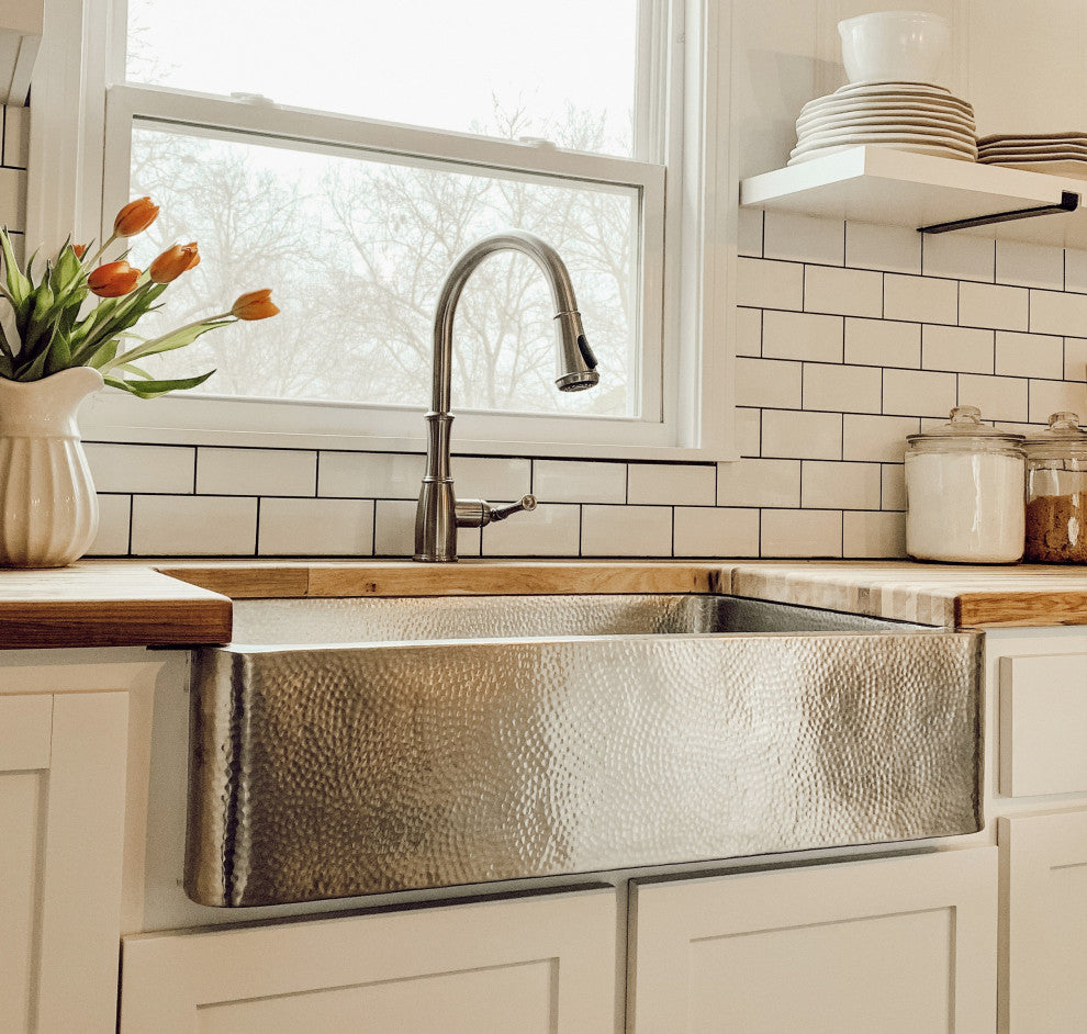 Lange Stainless Steel 32" Single Bowl Farmhouse Undermount Kitchen Sink, Brushed Stainless Steel