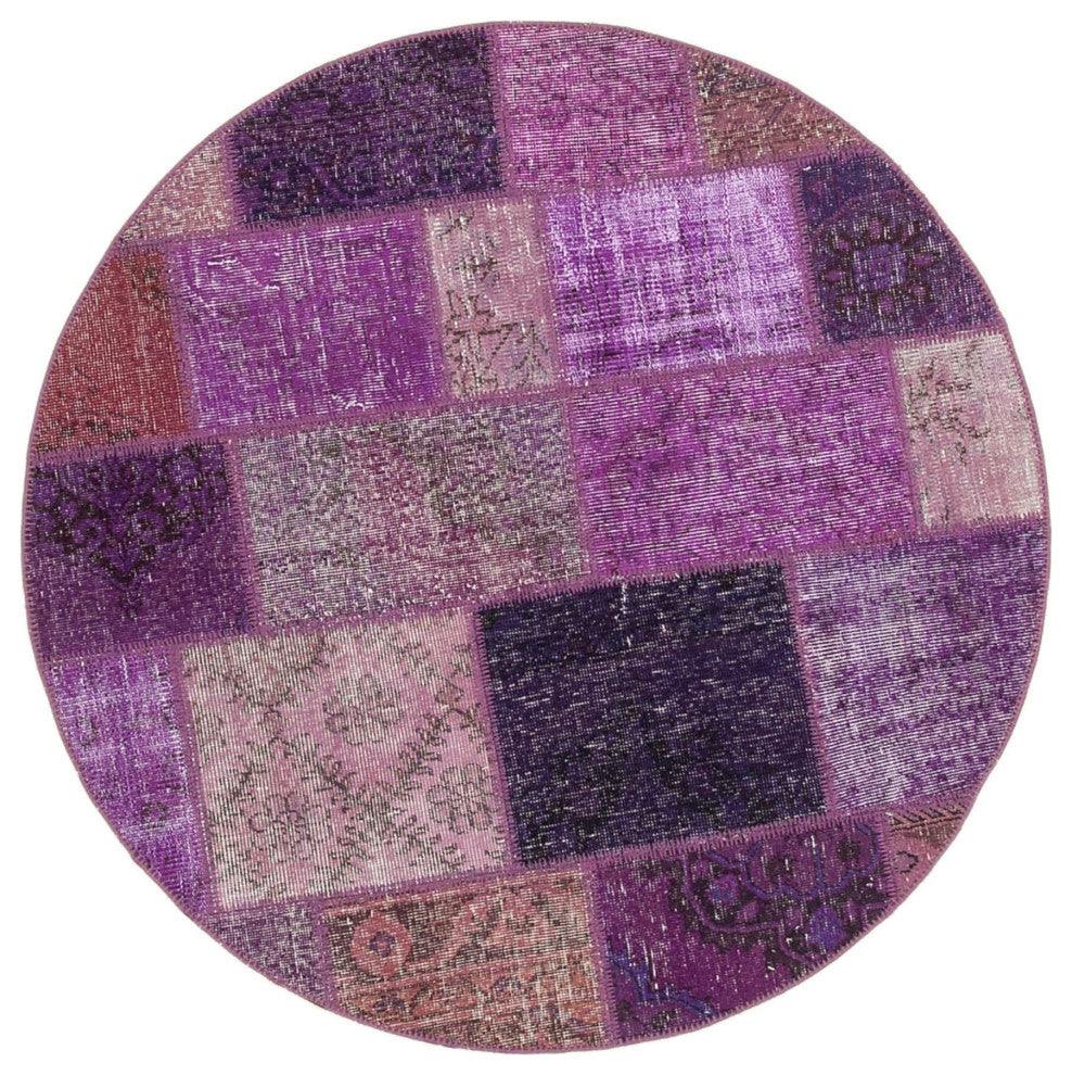 Rug N Carpet - Handmade Anatolian 4' 9" x 4' 9" Antique Round Patchwork Rug