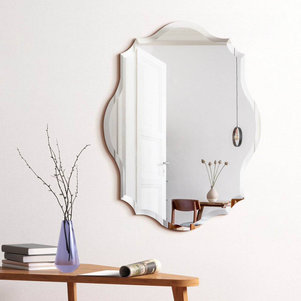 Frameless Beveled Oblong Scalloped Wall Mirror, 1"-Beveled Edge, 30"x40"