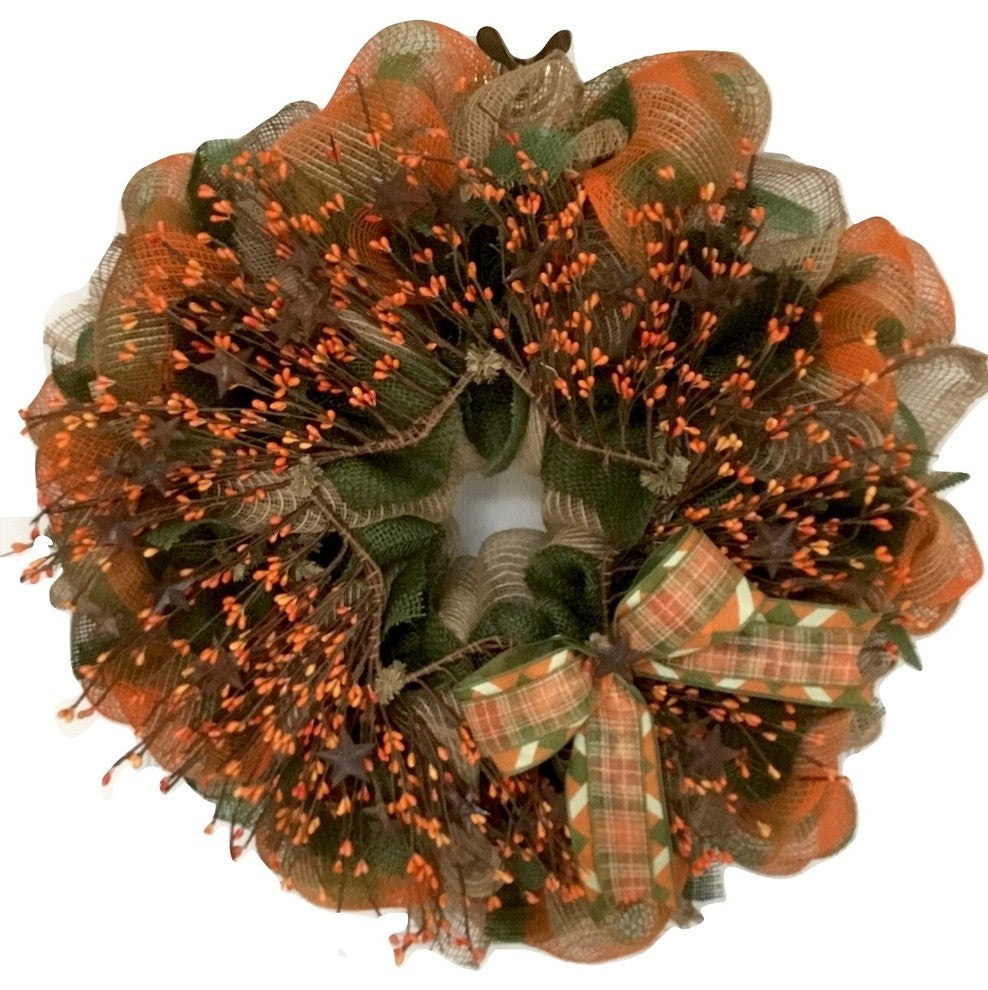 Harvest Pip Berries Autumn Handmade Deco Mesh Wreath