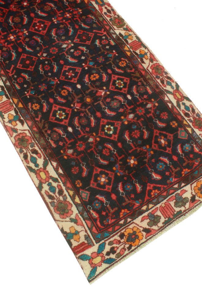 Fine Vintage Distressed Gayle Black/Ivory Runner, 2'11x9'11
