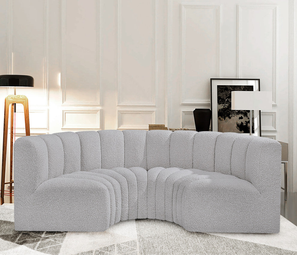 Arc Boucle Fabric Upholstered 4-Pc. Inward Curved Modular Sectional, Grey