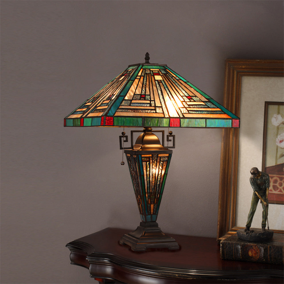 Innes Mission-Style 3 Light Double Lit Table Lamp 16" Wide