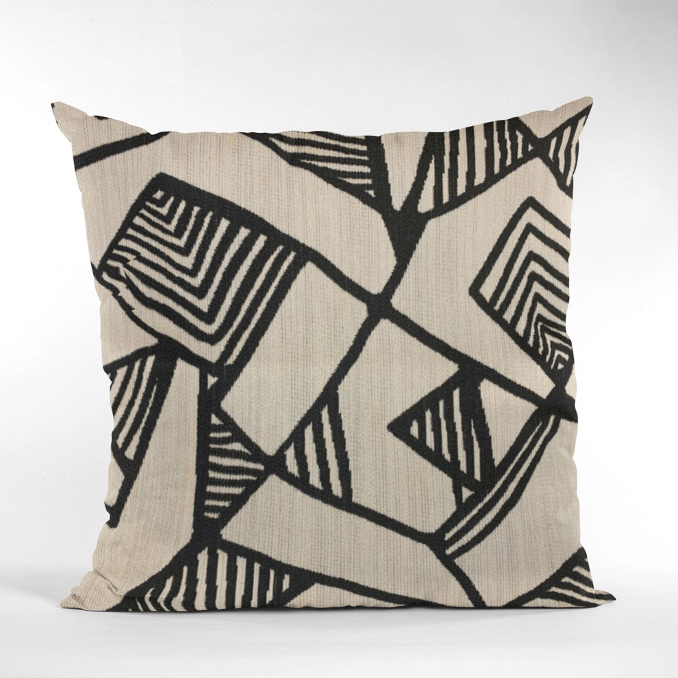 Plutus Black Beige Architecture Geometric Luxury Throw Pillow, 20"x20"