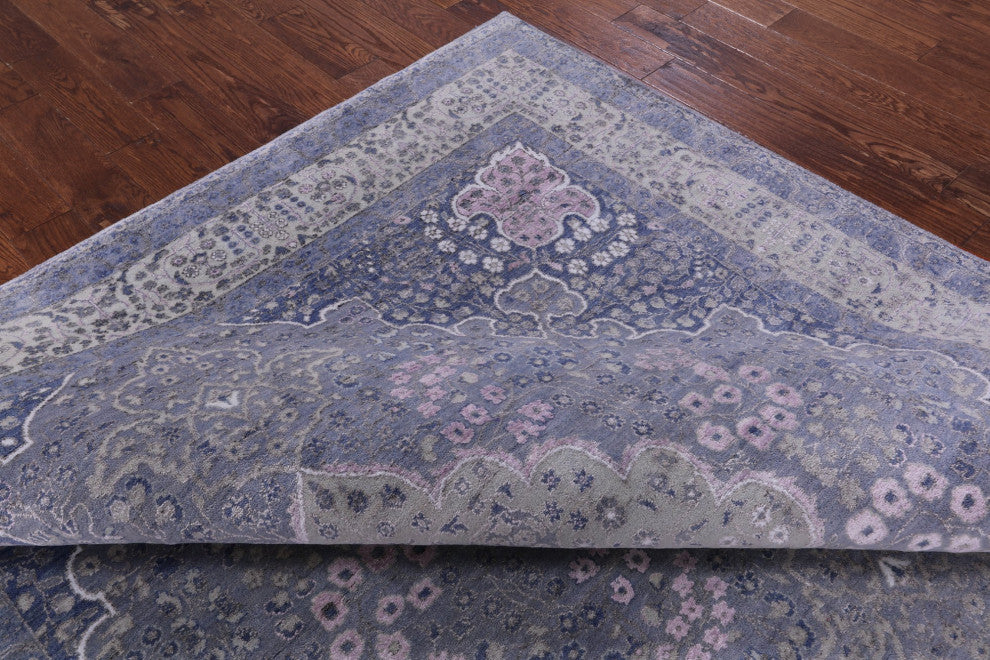 8' Square Persian Tabriz Wool and Silk Hand Knotted Rug Q12096