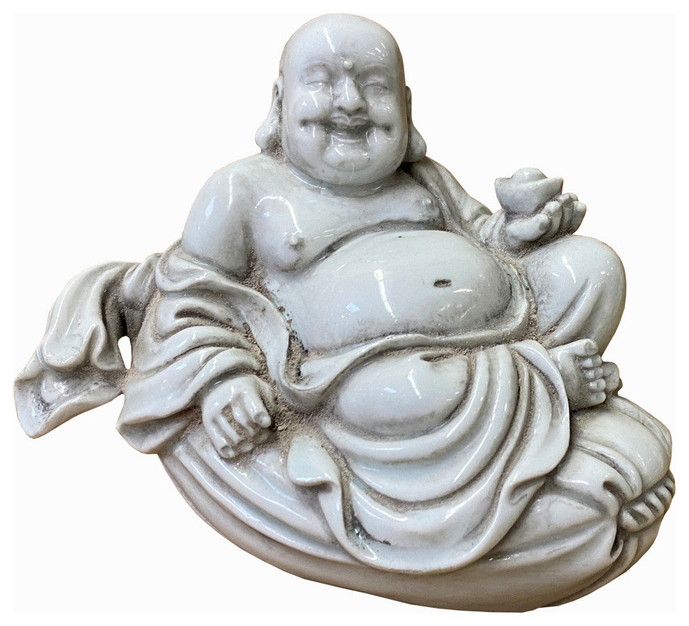 Small Vintage Finish Off White Color Porcelain Happy Buddha Statue Hws1493