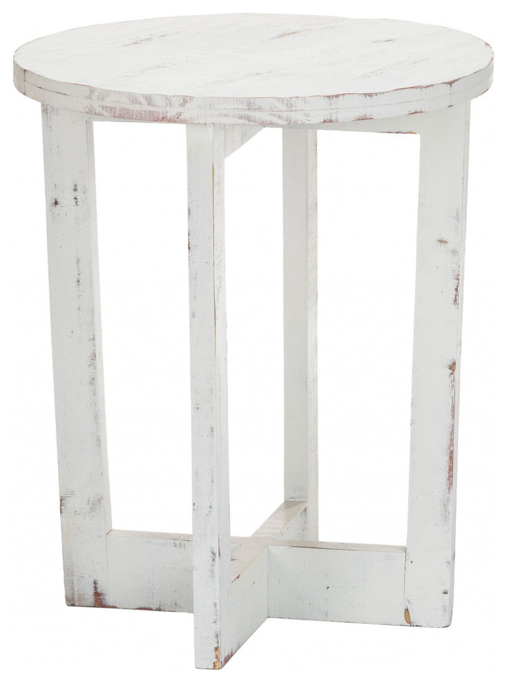 24" Rustic Modern Farmhouse White Round End Table