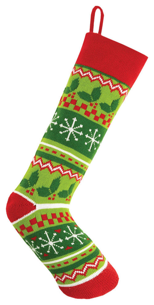 Holly Leaves Fair Isle Knit Stocking